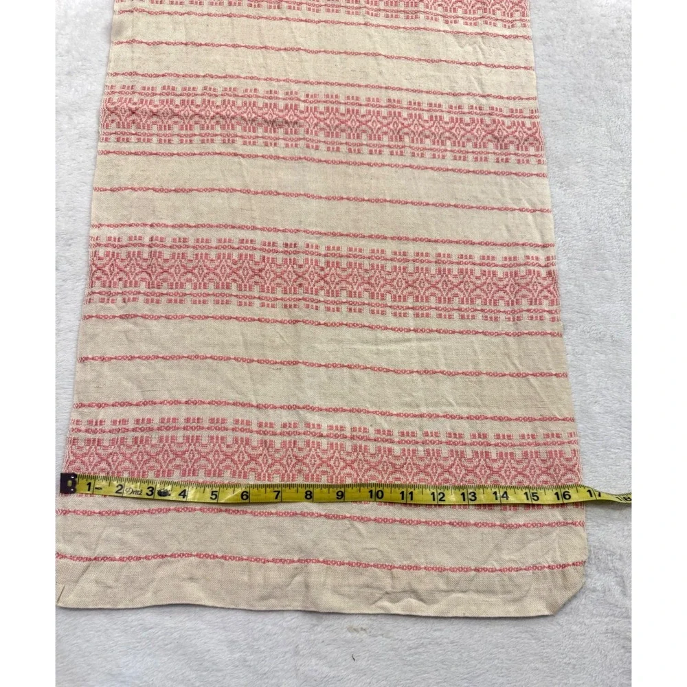 Vintage Woven Geometric Table Runner Coral Red Cream‎ Boho Textile 34x16